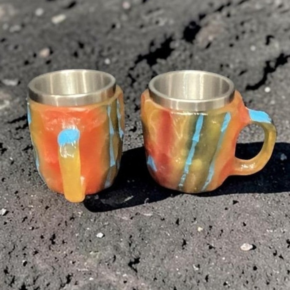 Crystal Mineral Resin Coffee Cups, Set of 2, Red Volcano Design, Drinkware
